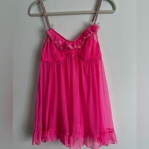 Victoria's Secret Hot Pink Lace Trim Top